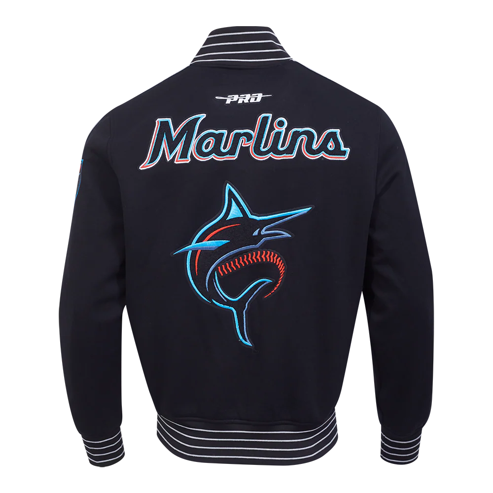 MLB MIAMI MARLINS CURRENT LOGO PRO GAME DAY MEN'S DOUBLE KNIT JACKET (BLACK/SILVER/WHITE) - Image 3