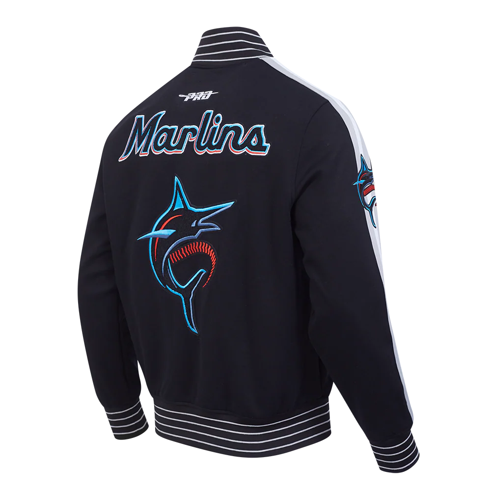 MLB MIAMI MARLINS CURRENT LOGO PRO GAME DAY MEN'S DOUBLE KNIT JACKET (BLACK/SILVER/WHITE) - Image 4