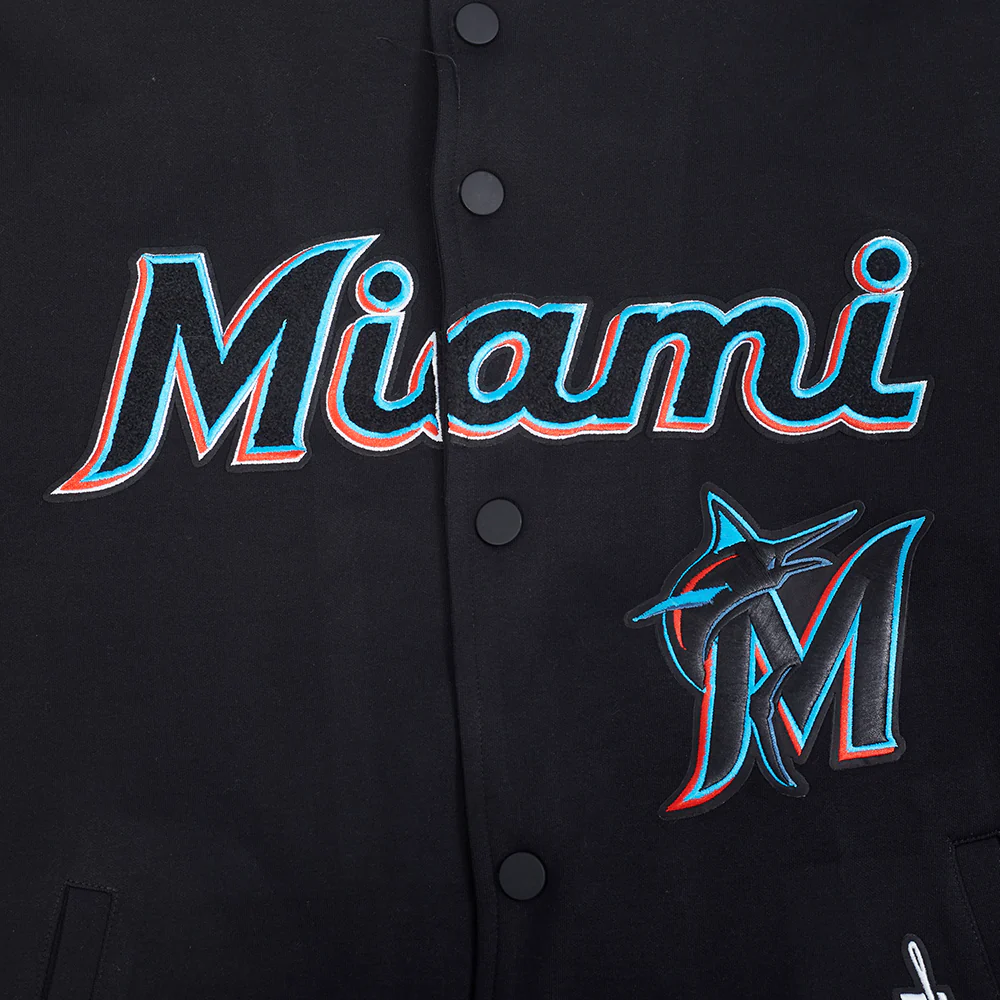 MLB MIAMI MARLINS CURRENT LOGO PRO GAME DAY MEN'S DOUBLE KNIT JACKET (BLACK/SILVER/WHITE) - Image 5