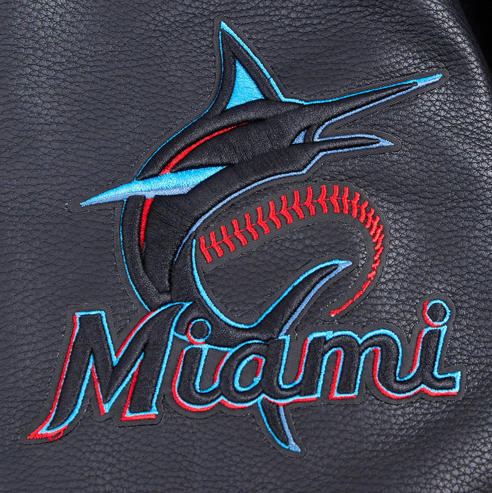 MLB MIAMI MARLINS OLD ENGLISH MEN'S RIB WOOL VARSITY JACKET (BLACK) - Image 7