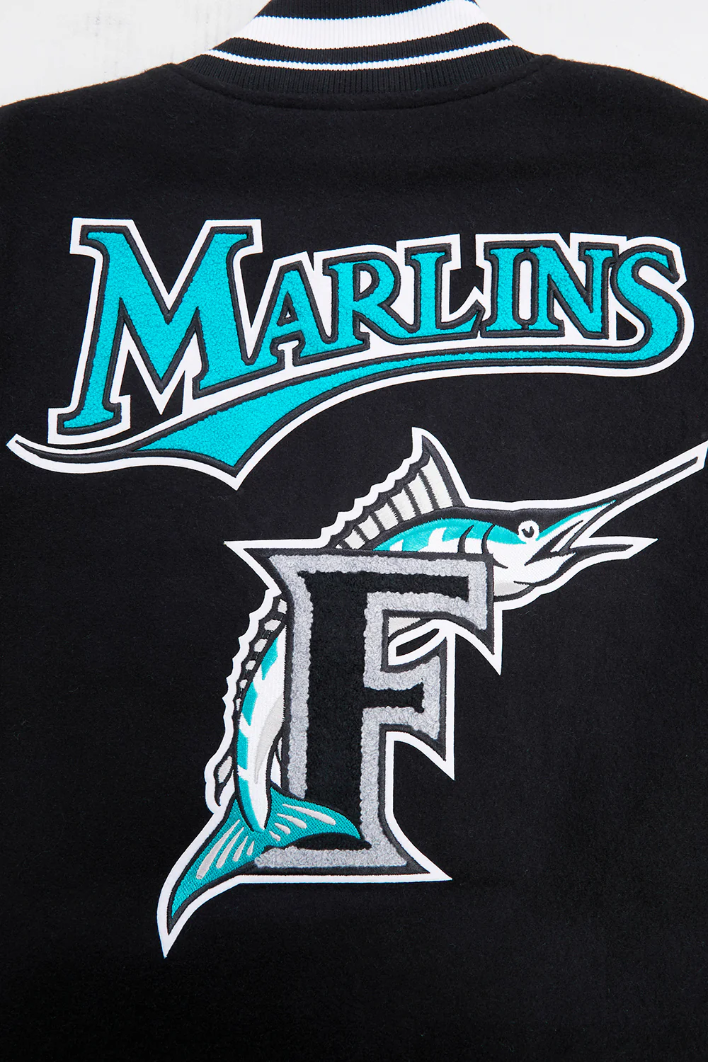 MLB FLORIDA MARLINS RETRO CLASSIC MEN'S RIB WOOL VARSITY JACKET (BLACK) - Image 5