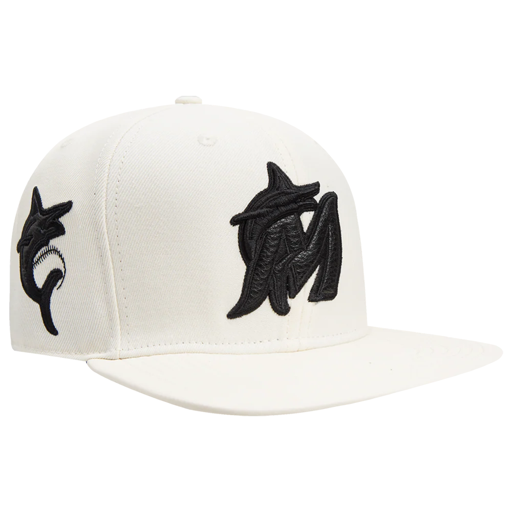 MLB MIAMI MARLINS TRIPLE TONAL PRIMARY LOGO STRAPBACK HAT (EGGSHELL) - Image 2