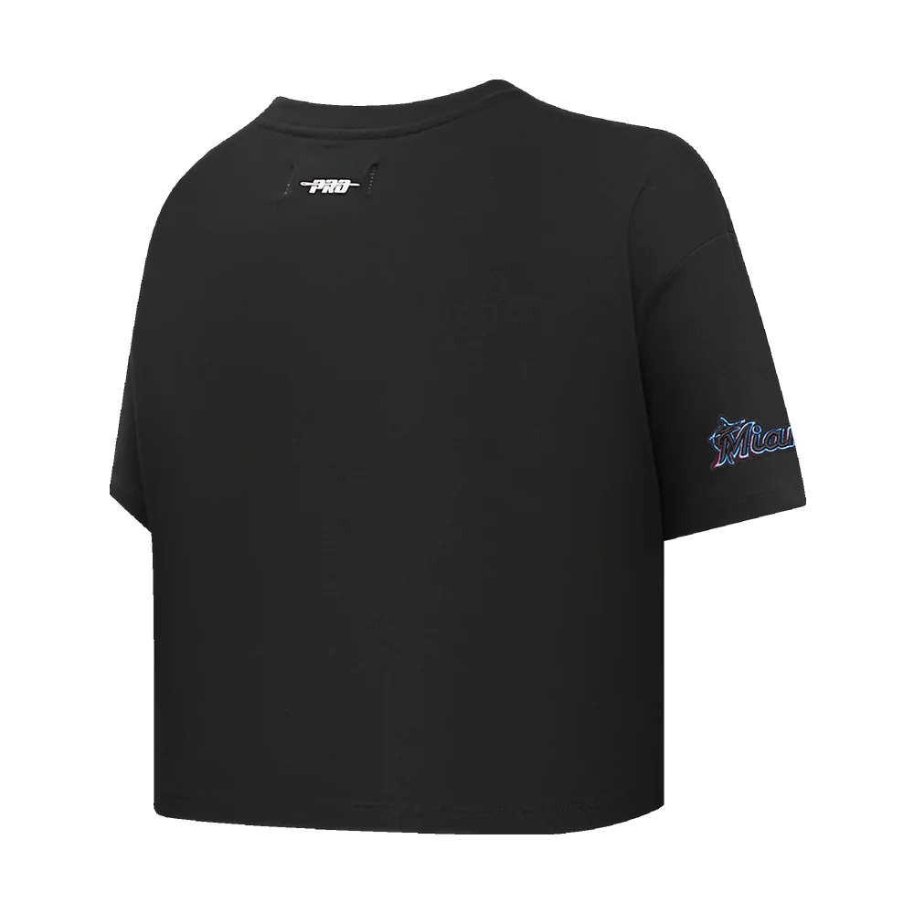 MLB MIAMI MARLINS SCRIPT TAIL WOMEN'S SINGLE JERSEY BOXY TOP (BLACK) - Image 4