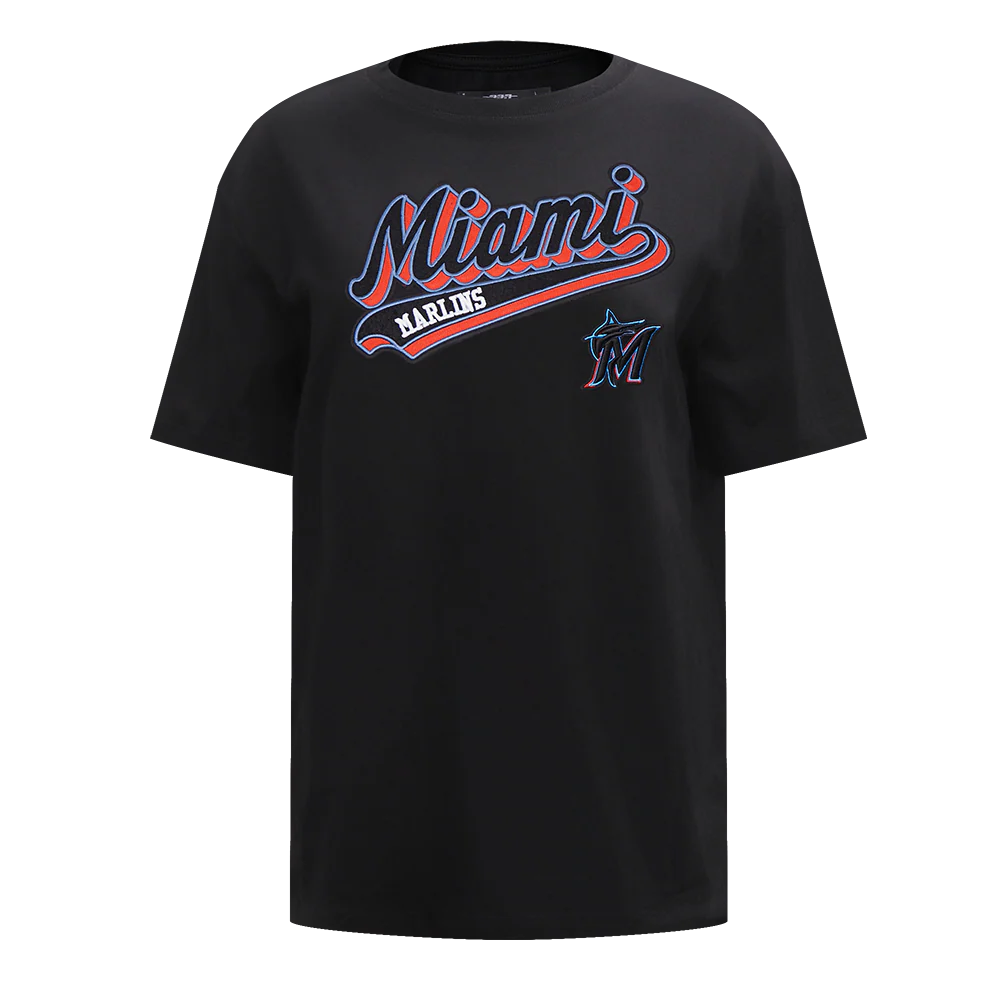 MLB MIAMI MARLINS SCRIPT TAIL WOMEN'S BOYFRIEND TOP (BLACK)