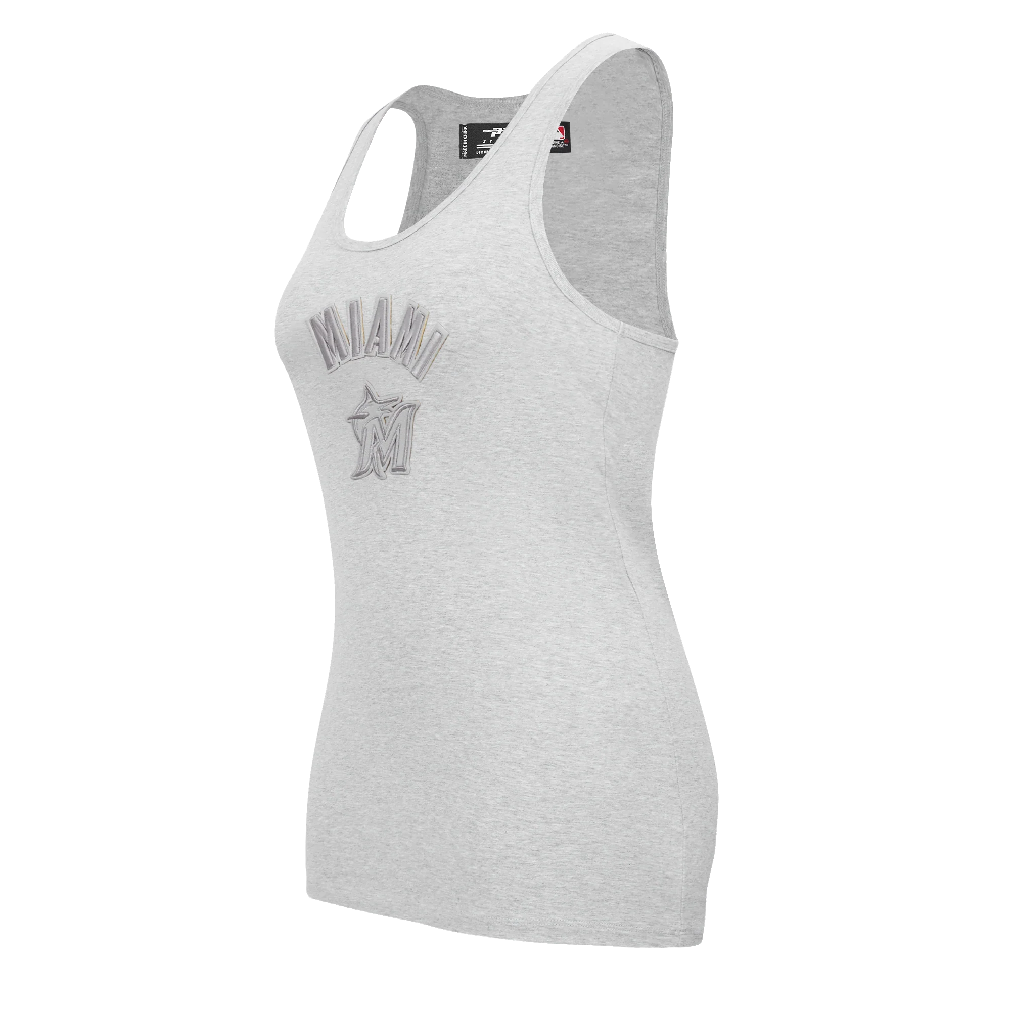 MLB MIAMI MARLINS TRIPLE TONAL RELAXED FIT WOMEN'S RACERBACK (HEATHER GREY) - Image 2