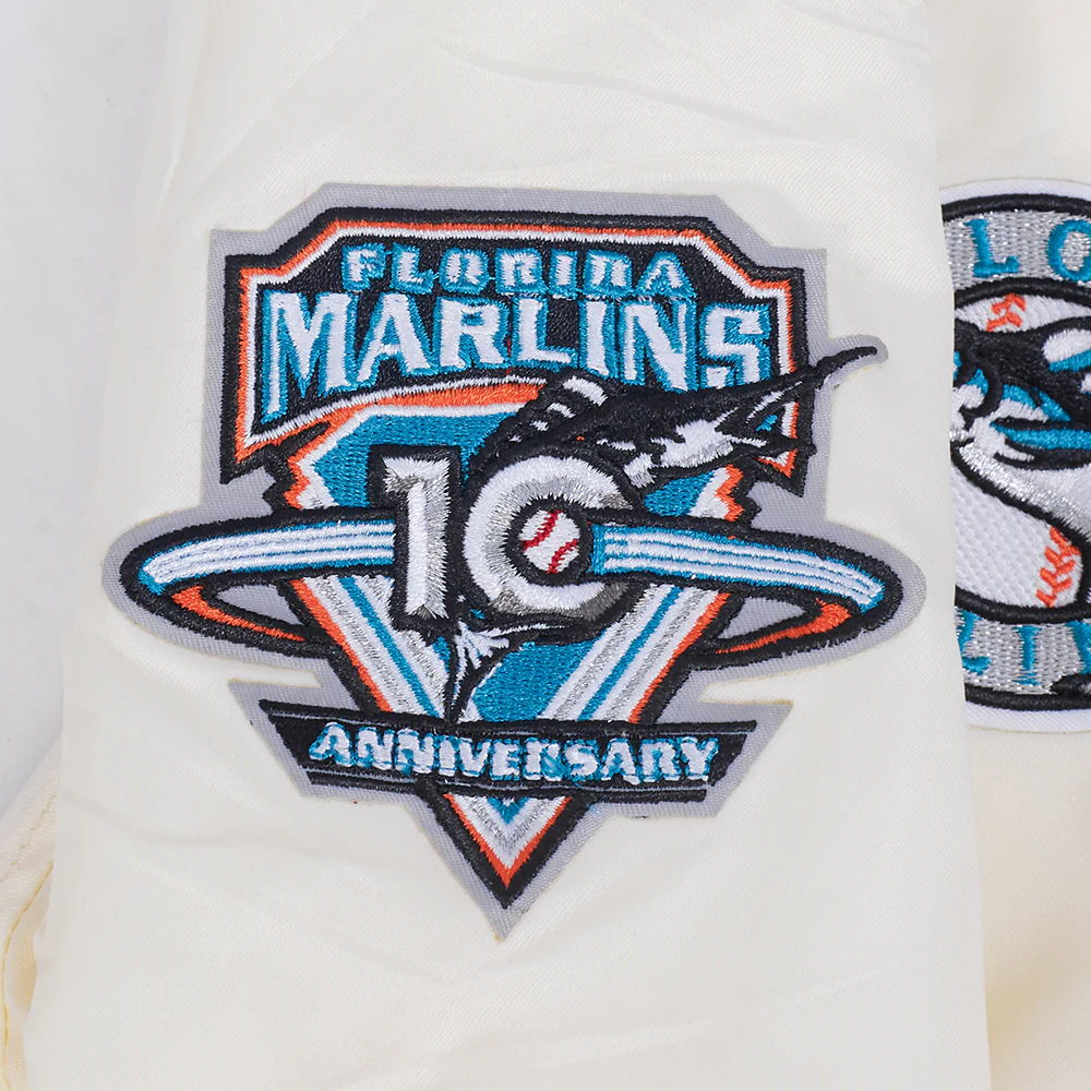 MLB MIAMI MARLINS KIDS RETRO CLASSICS BIG BOYS SATIN JACKET (EGGSHELL/BLACK) - Image 8