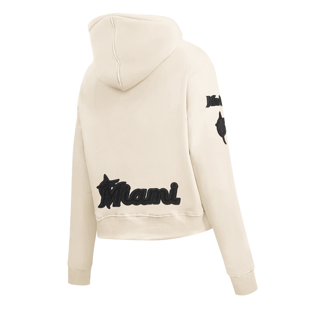 MLB MIAMI MARLINS TRIPLE TONAL WOMEN'S DOUBLE KNIT FULL ZIP HOODIE (EGGSHELL) - Image 4