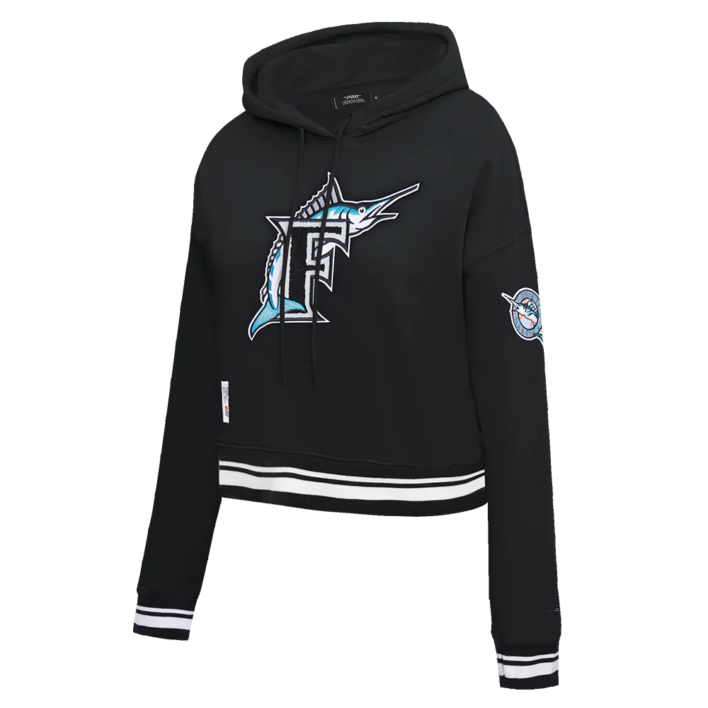 MLB FLORIDA MARLINS RETRO CLASSIC WOMEN'S CROPPED PULLOVER HOODIE (BLACK) - Image 2