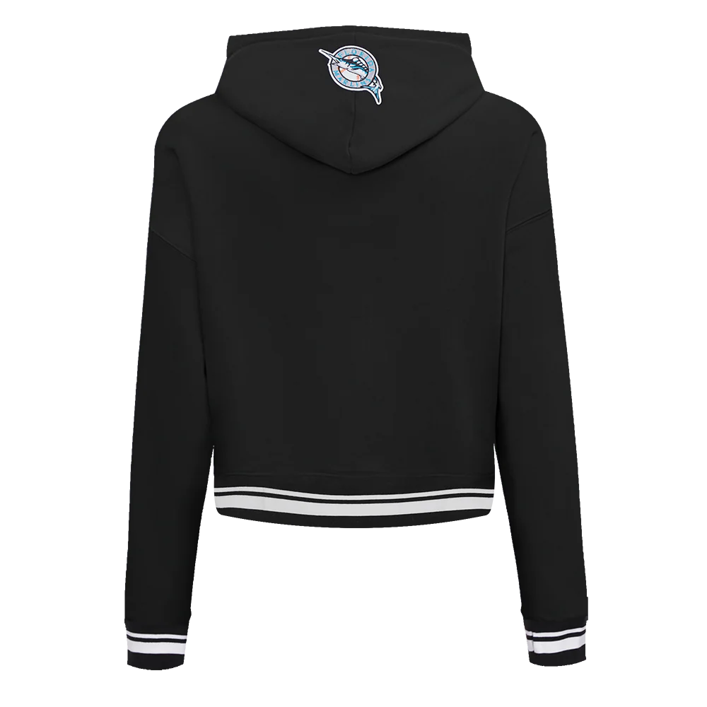 MLB FLORIDA MARLINS RETRO CLASSIC WOMEN'S CROPPED PULLOVER HOODIE (BLACK) - Image 3