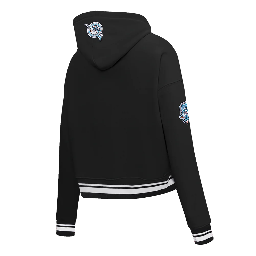 MLB FLORIDA MARLINS RETRO CLASSIC WOMEN'S CROPPED PULLOVER HOODIE (BLACK) - Image 4