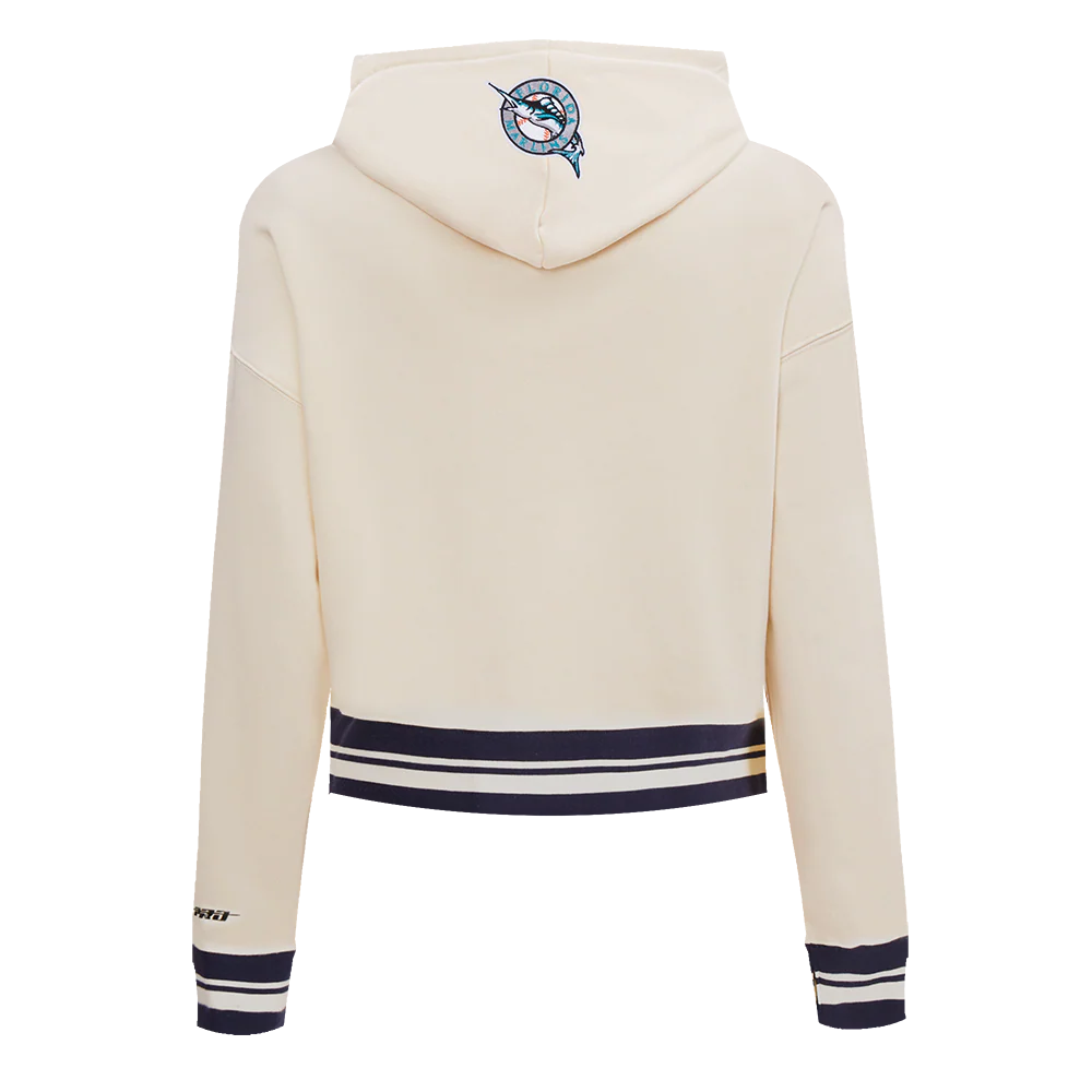 MLB FLORIDA MARLINS RETRO CLASSIC WOMEN'S CROPPED PULLOVER HOODIE (EGGSHELL/ BLACK) - Image 3