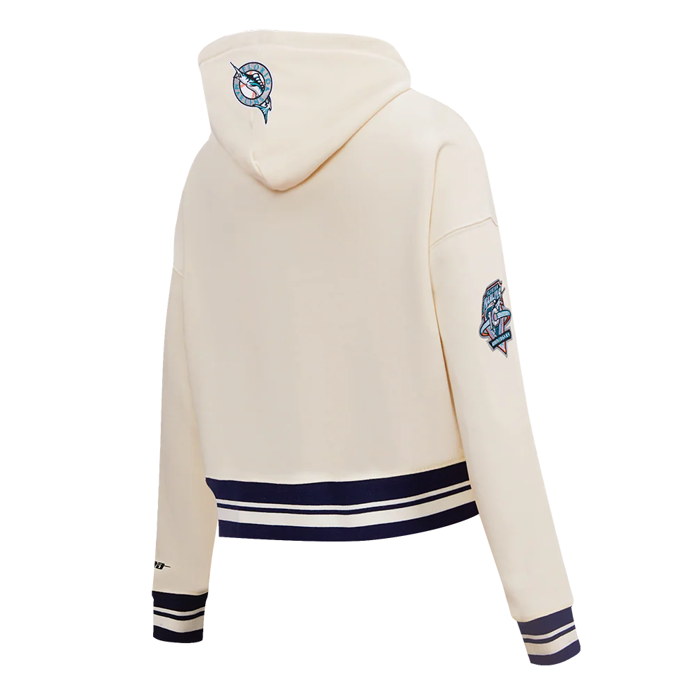 MLB FLORIDA MARLINS RETRO CLASSIC WOMEN'S CROPPED PULLOVER HOODIE (EGGSHELL/ BLACK) - Image 4