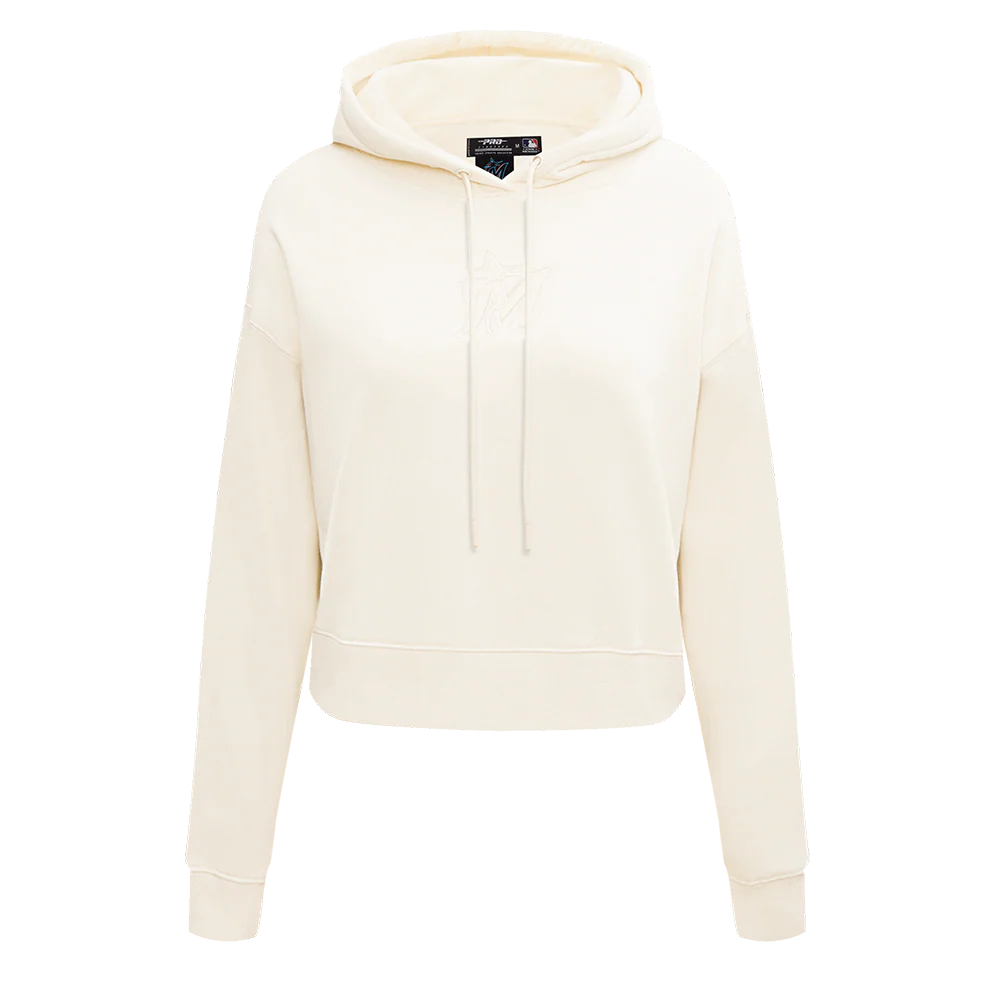 MLB MIAMI MARLINS NEUTRAL WOMEN'S CROPPED PO HOODIE (EGGSHELL)
