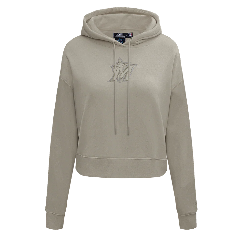 MLB MIAMI MARLINS NEUTRAL WOMEN'S CROPPED PO HOODIE (TAUPE)