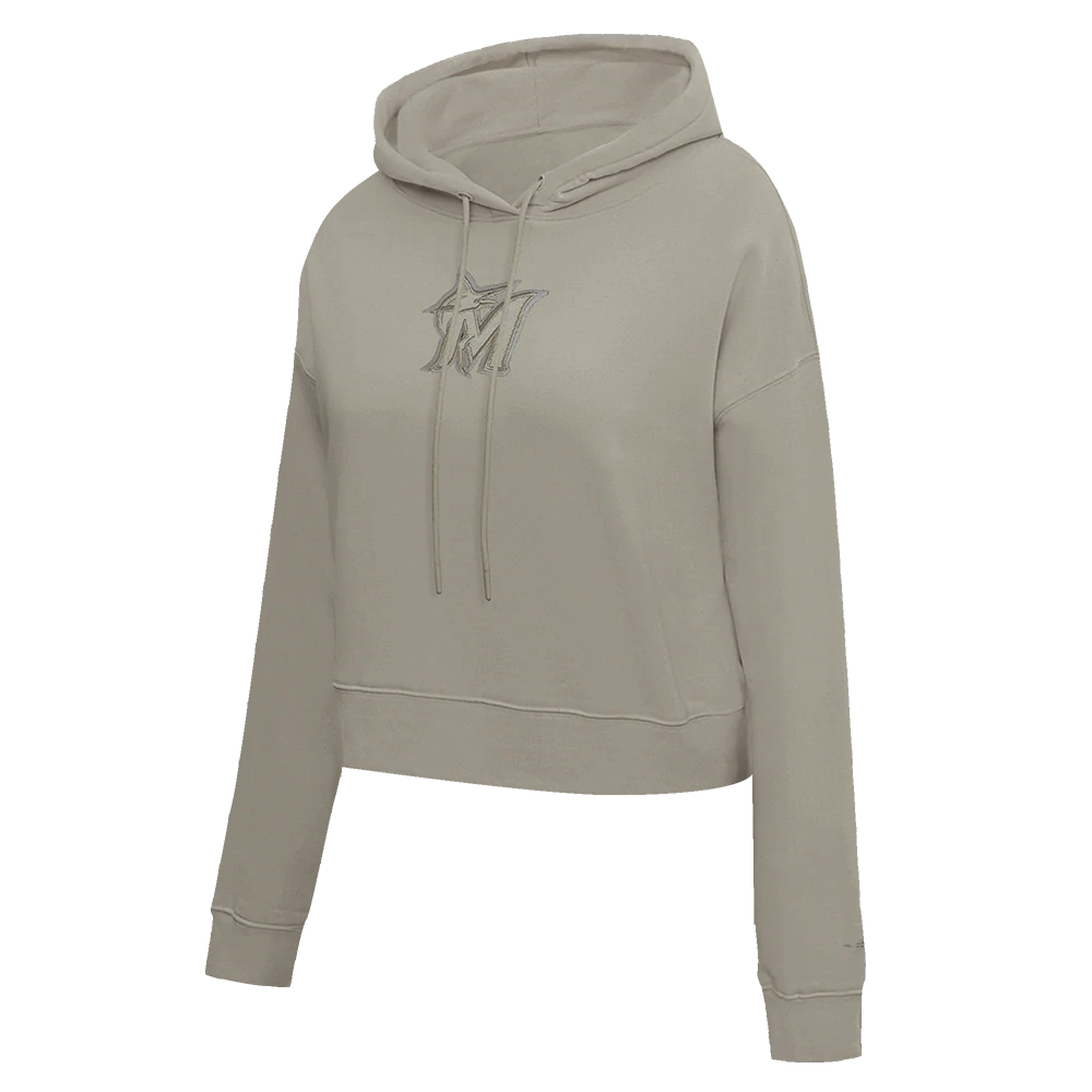 MLB MIAMI MARLINS NEUTRAL WOMEN'S CROPPED PO HOODIE (TAUPE) - Image 2
