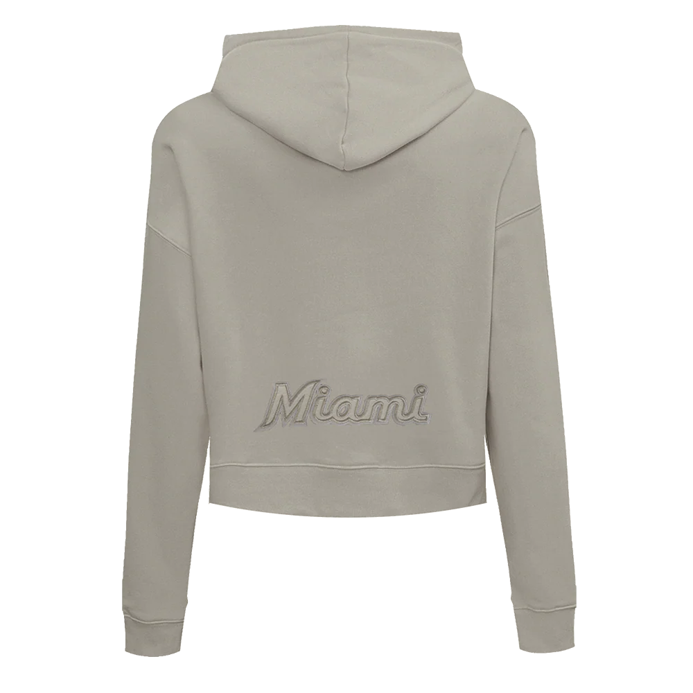 MLB MIAMI MARLINS NEUTRAL WOMEN'S CROPPED PO HOODIE (TAUPE) - Image 3