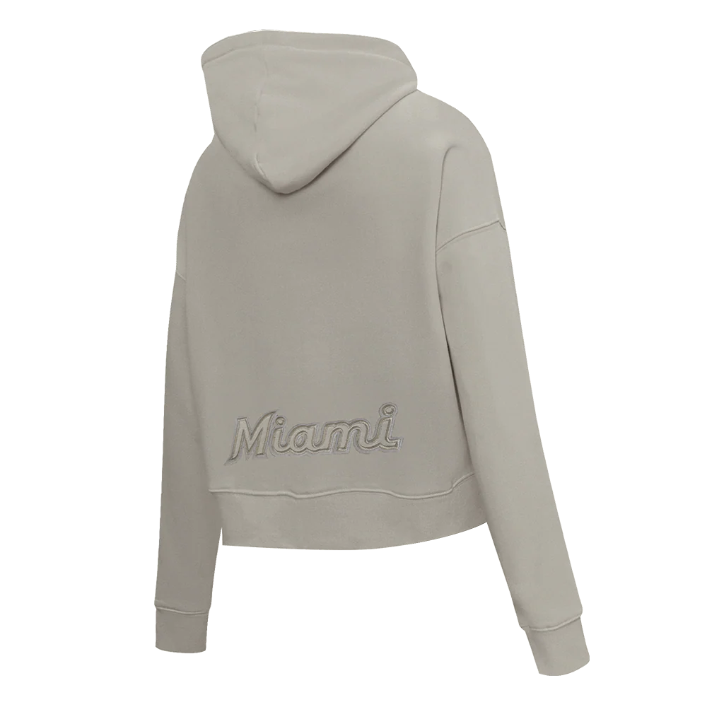 MLB MIAMI MARLINS NEUTRAL WOMEN'S CROPPED PO HOODIE (TAUPE) - Image 4