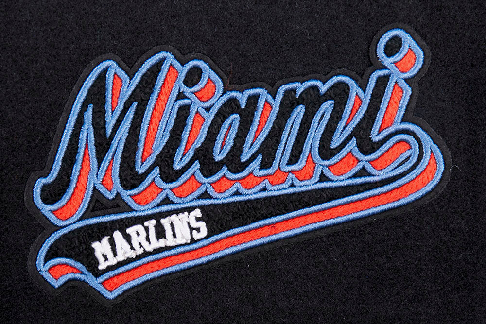 MLB MIAMI MARLINS SCRIPT TAIL WOMEN'S WOOL VARSITY JACKET (BLACK/WHITE) - Image 5