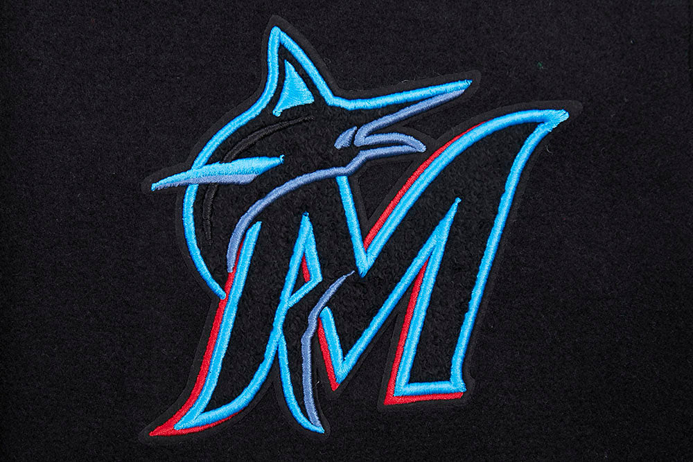 MLB MIAMI MARLINS SCRIPT TAIL WOMEN'S WOOL VARSITY JACKET (BLACK/WHITE) - Image 6
