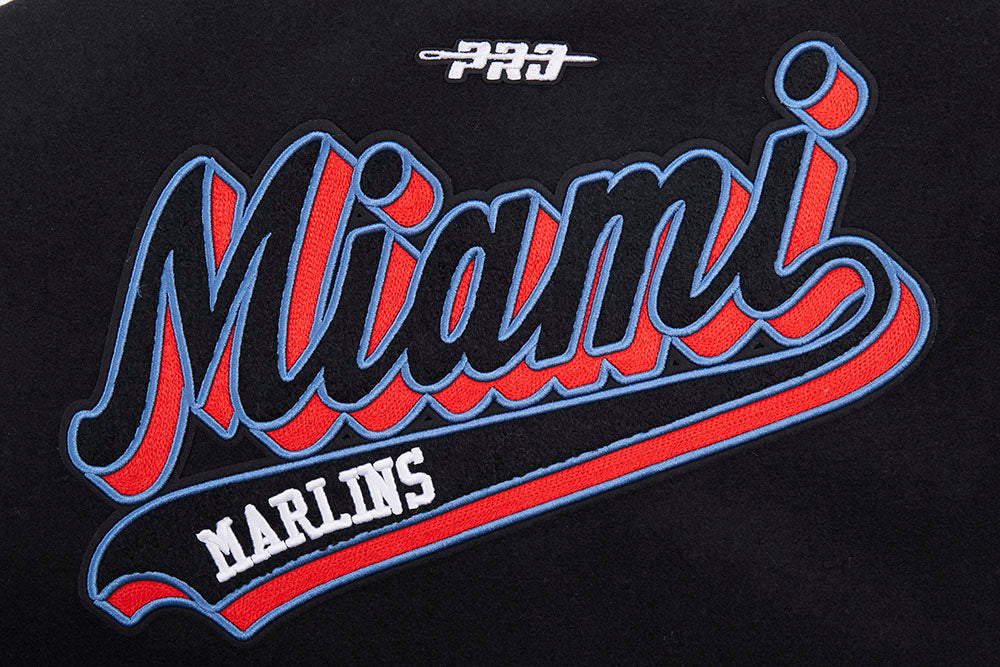 MLB MIAMI MARLINS SCRIPT TAIL WOMEN'S WOOL VARSITY JACKET (BLACK/WHITE) - Image 7