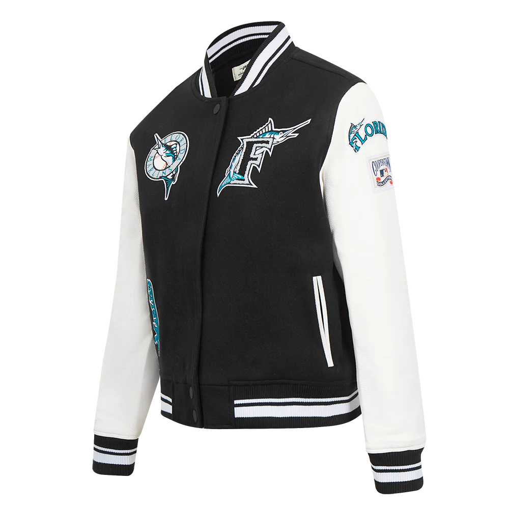 MLB FLORIDA MARLINS RETRO CLASSIC WOMEN'S RIB WOOL VARSITY JACKET (BLACK/WHITE) - Image 2