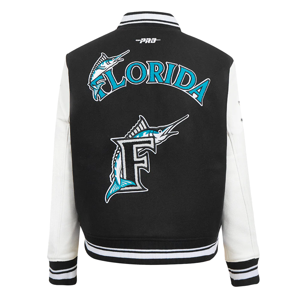 MLB FLORIDA MARLINS RETRO CLASSIC WOMEN'S RIB WOOL VARSITY JACKET (BLACK/WHITE) - Image 3