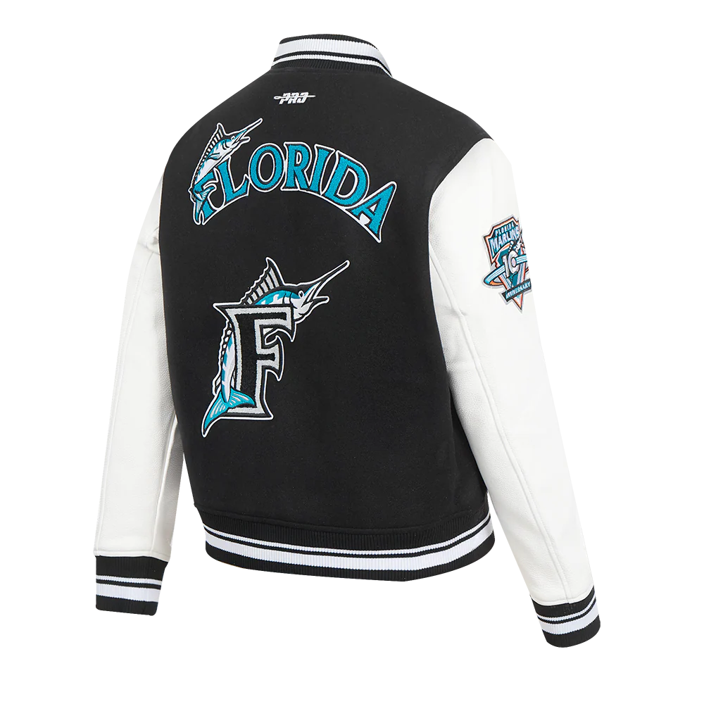 MLB FLORIDA MARLINS RETRO CLASSIC WOMEN'S RIB WOOL VARSITY JACKET (BLACK/WHITE) - Image 4