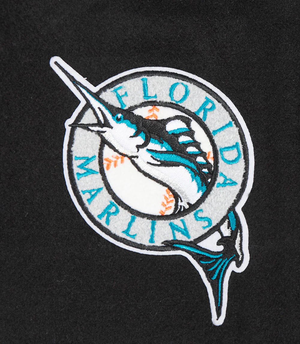 MLB FLORIDA MARLINS RETRO CLASSIC WOMEN'S RIB WOOL VARSITY JACKET (BLACK/WHITE) - Image 5