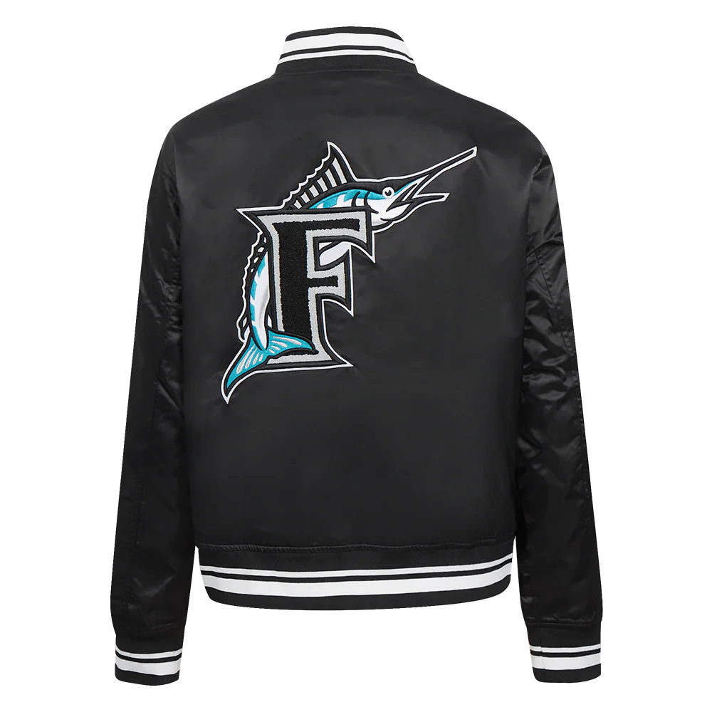 MLB FLORIDA MARLINS RETRO CLASSIC WOMEN'S RIB SATIN JACKET (BLACK) - Image 3