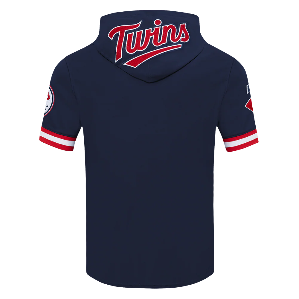 MLB MINNESOTA TWINS CLASSIC CHENILLE MEN'S DOUBLE KNIT SHORT SLEEVE PULLOVER HOODIE (MIDNIGHT NAVY/RED) - Image 3
