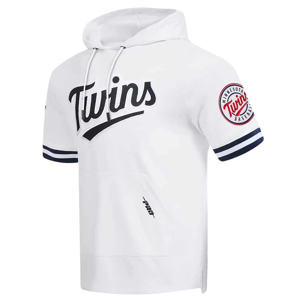 MLB MINNESOTA TWINS CLASSIC CHENILLE MEN'S DOUBLE KNIT SHORT SLEEVE PULLOVER HOODIE (WHITE/MIDNIGHT NAVY) - Image 2