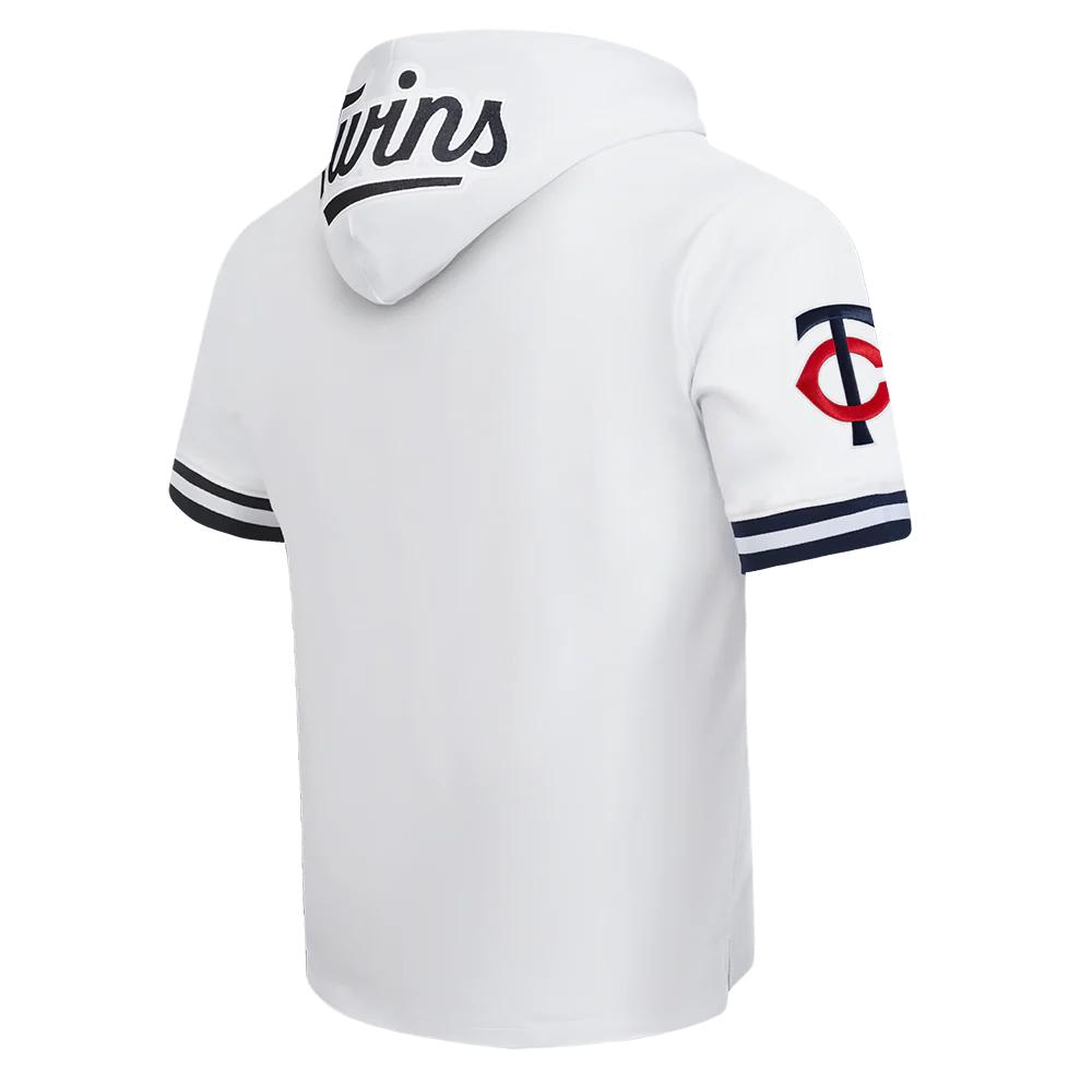 MLB MINNESOTA TWINS CLASSIC CHENILLE MEN'S DOUBLE KNIT SHORT SLEEVE PULLOVER HOODIE (WHITE/MIDNIGHT NAVY) - Image 4