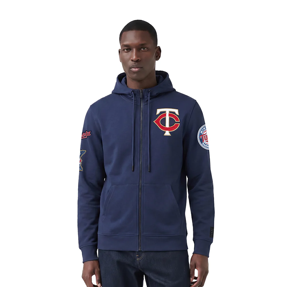 MLB MINNESOTA TWINS CLASSIC CHENILLE MEN'S FULL ZIP HOODIE (MIDNIGHT NAVY)