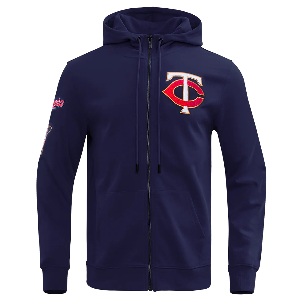 MLB MINNESOTA TWINS CLASSIC CHENILLE MEN'S FULL ZIP HOODIE (MIDNIGHT NAVY) - Image 3