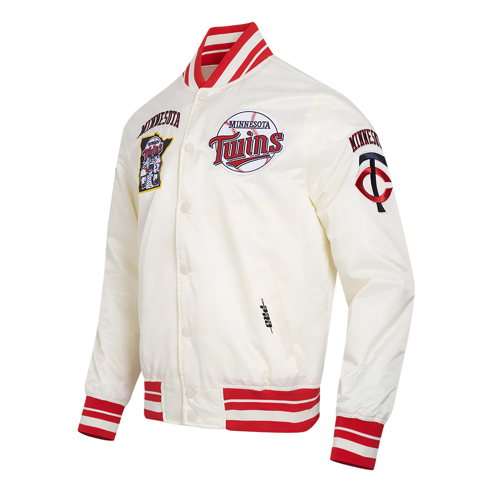 MLB MINNESOTA TWINS RETRO CLASSIC MEN'SRIB SATIN JACKET (EGGSHELL/ RED) - Image 2