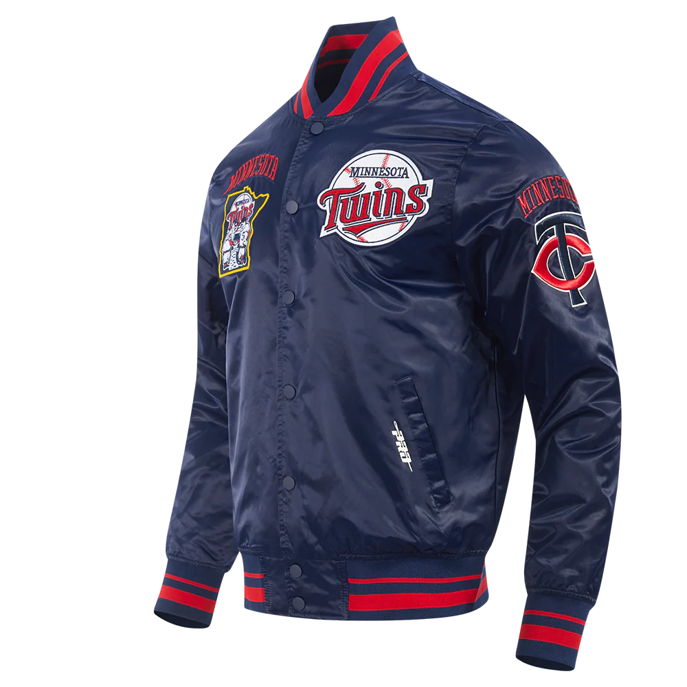 MLB MINNESOTA TWINS RETRO CLASSIC MEN'S RIB SATIN JACKET (MIDNIGHT NAVY/RED/MIDNIGHT NAVY) - Image 2