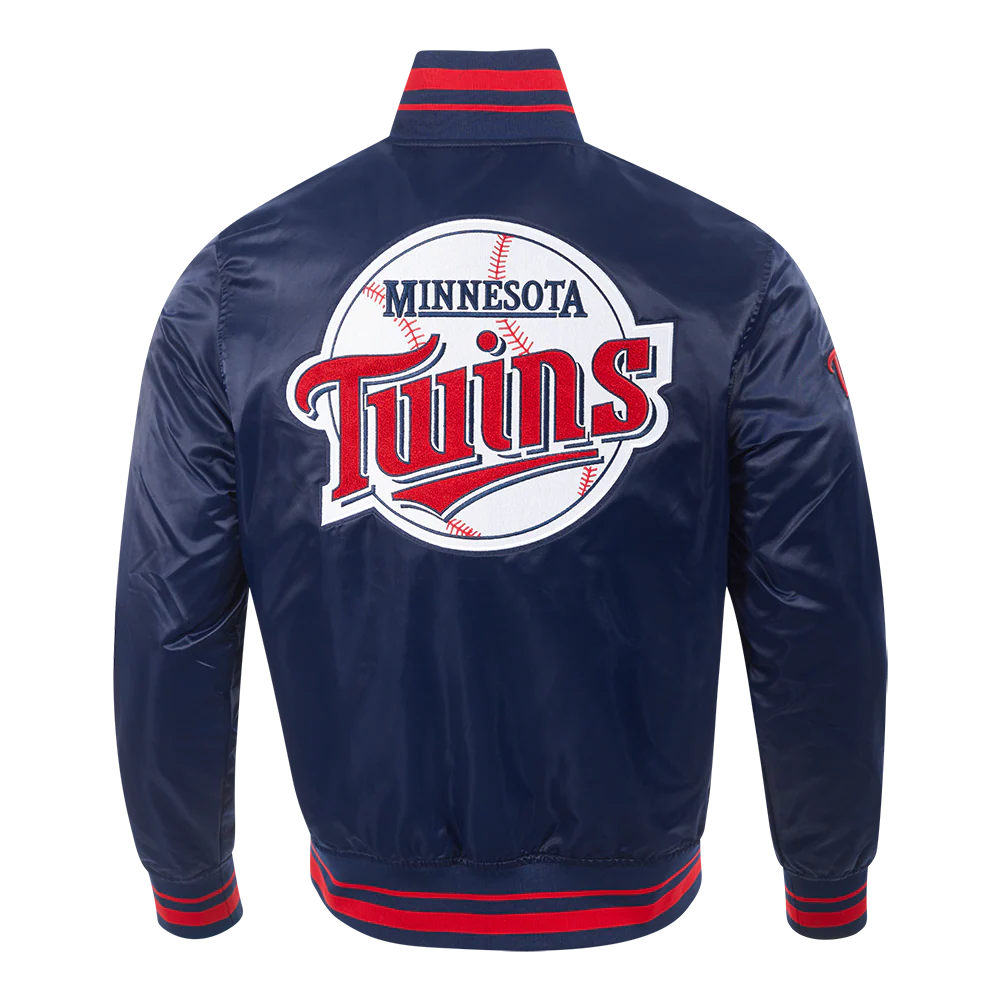 MLB MINNESOTA TWINS RETRO CLASSIC MEN'S RIB SATIN JACKET (MIDNIGHT NAVY/RED/MIDNIGHT NAVY) - Image 3