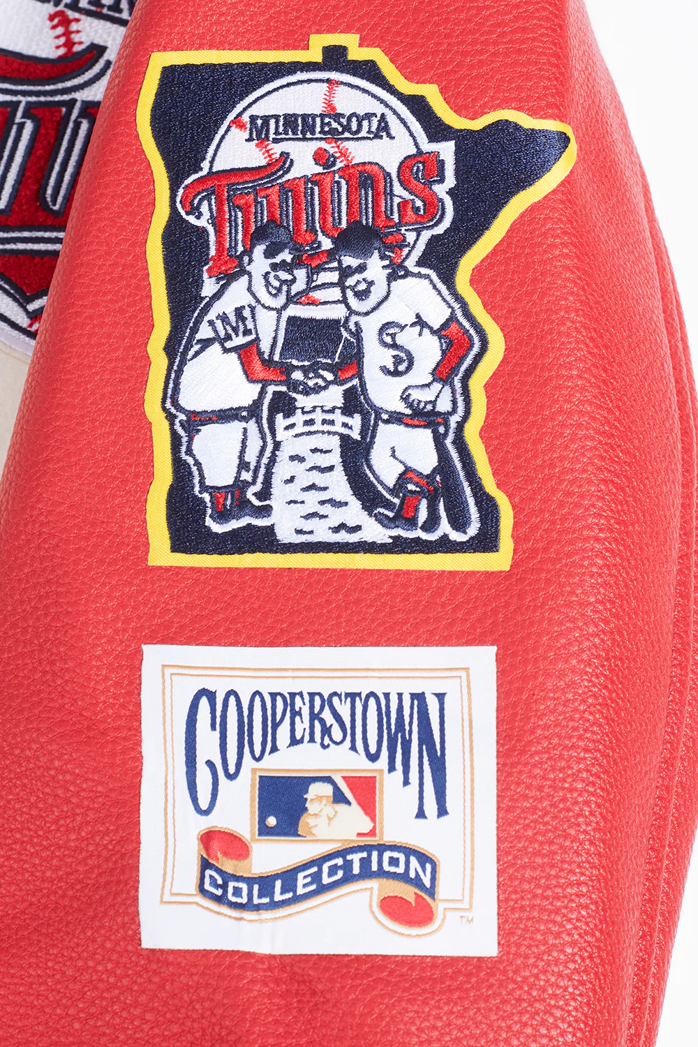 MLB MINNESOTA TWINS RETRO CLASSIC MEN'S RIB VARSITY JACKET (EGGSHELL/ RED) - Image 9