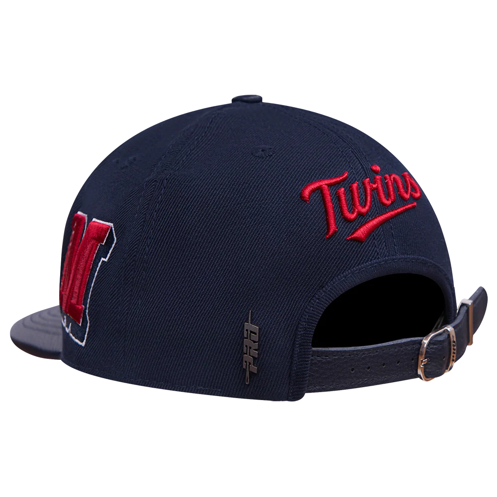MLB MINNESOTA TWINS MASHUP UNISEX WOOL LEATHER STRAPBACK HAT (MIDNIGHT NAVY) - Image 4