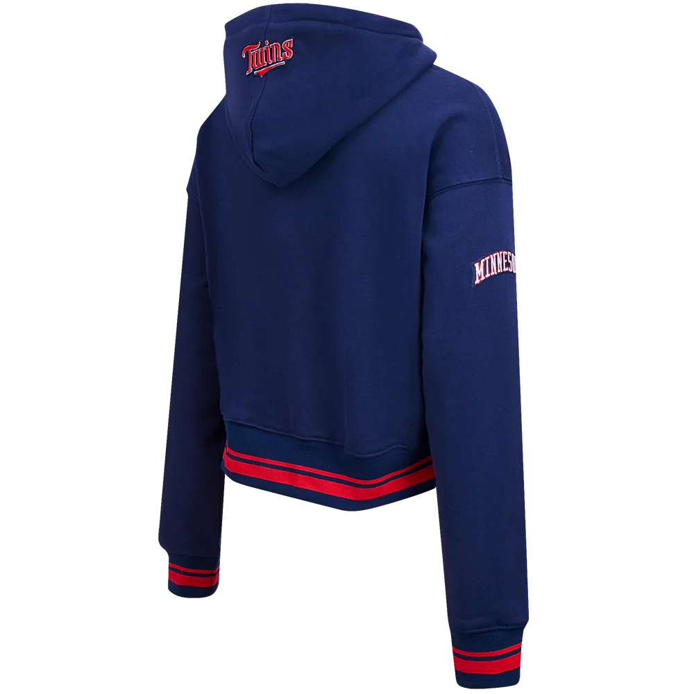 MLB MINNESOTA TWINS RETRO CLASSIC WOMEN'S RIB CROPPED PULLOVER HOODIE (MIDNIGHT NAVY/RED/MIDNIGHT NAVY) - Image 3