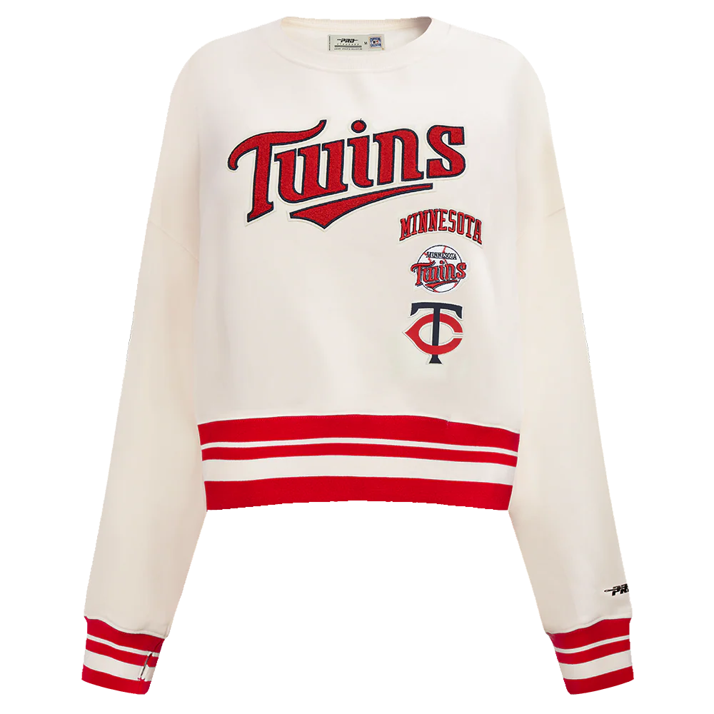 MLB MINNESOTA TWINS RETRO CLASSIC WOMEN'S RIB CREWNECK (EGGSHELL/ RED)