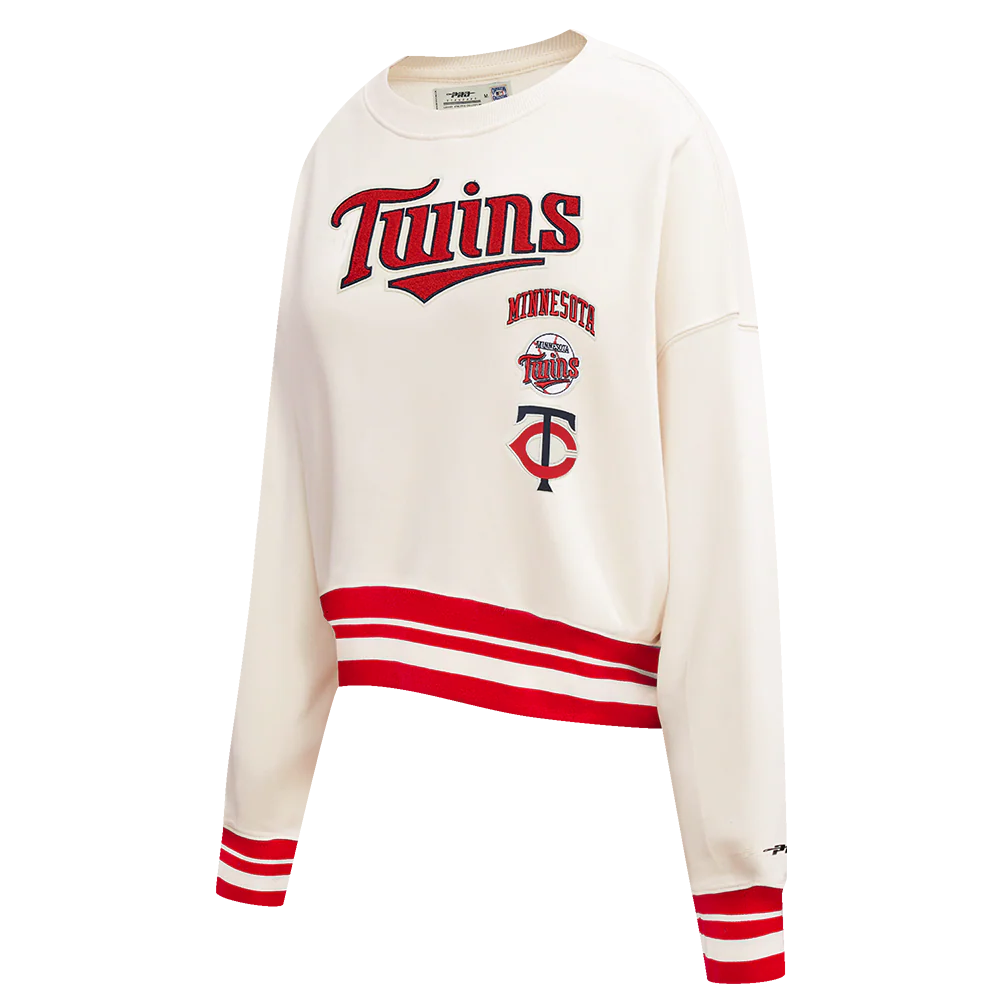MLB MINNESOTA TWINS RETRO CLASSIC WOMEN'S RIB CREWNECK (EGGSHELL/ RED) - Image 2