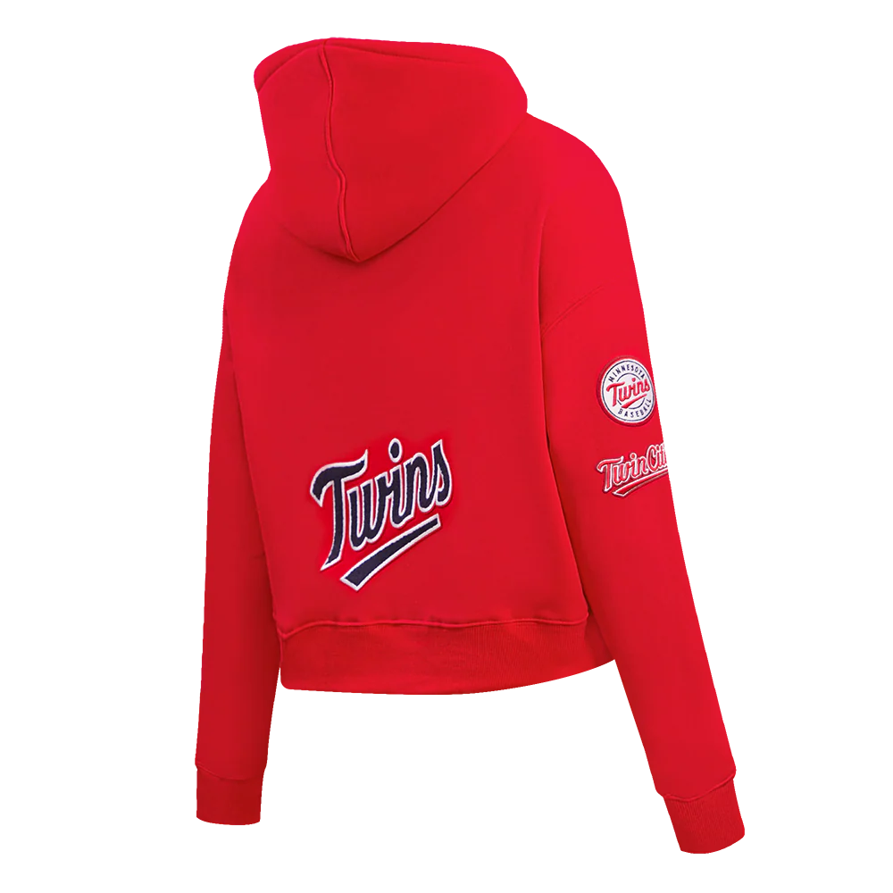 MLB MINNESOTA TWINS CLASSIC WOMEN'S CROPPED PULLOVER HOODIE (RED) - Image 3