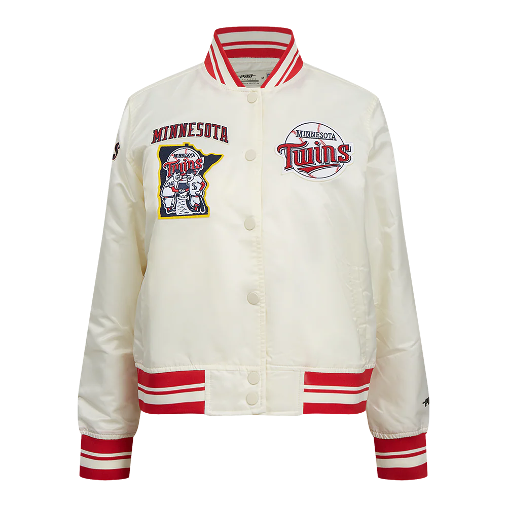 MLB MINNESOTA TWINS RETRO CLASSIC WOMEN'S RIB SATIN JACKET (EGGSHELL/ RED)