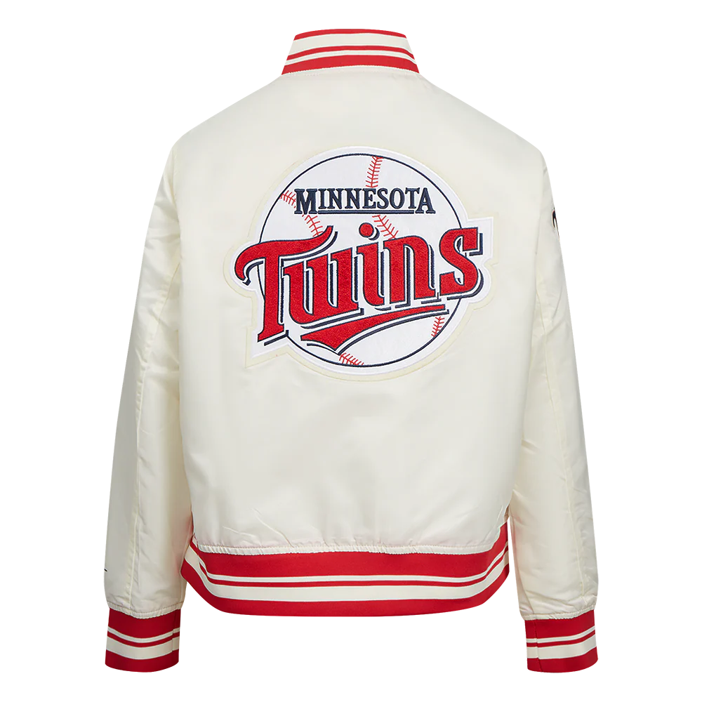 MLB MINNESOTA TWINS RETRO CLASSIC WOMEN'S RIB SATIN JACKET (EGGSHELL/ RED) - Image 3