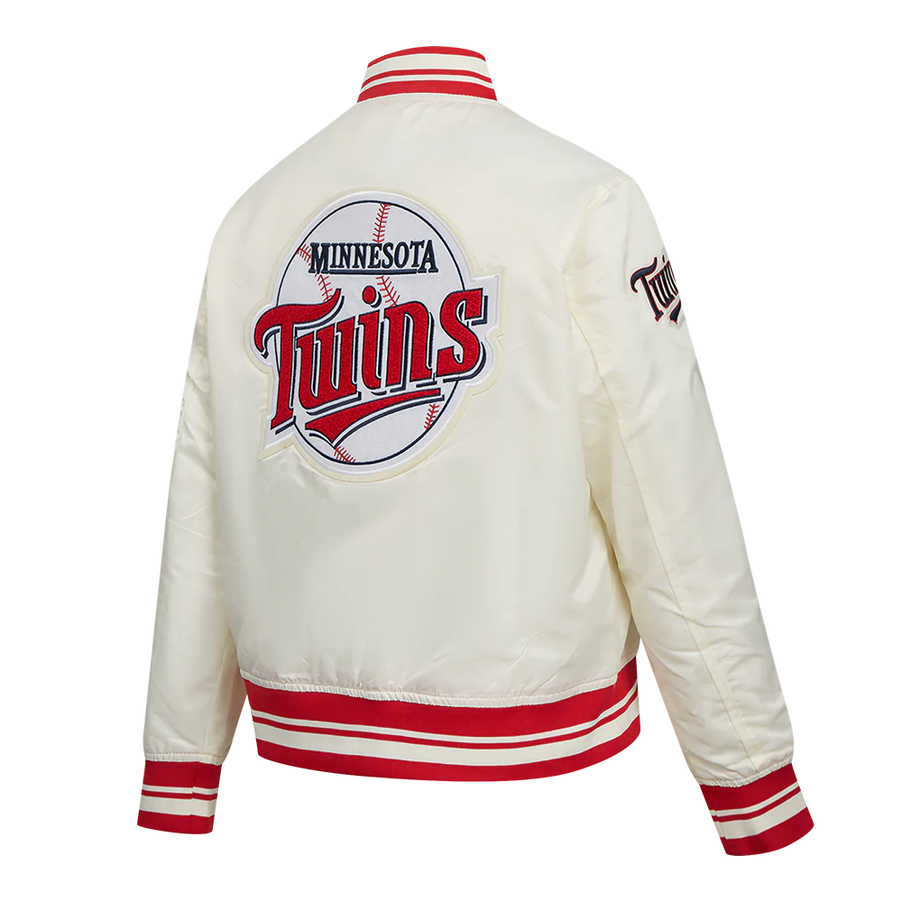 MLB MINNESOTA TWINS RETRO CLASSIC WOMEN'S RIB SATIN JACKET (EGGSHELL/ RED) - Image 4