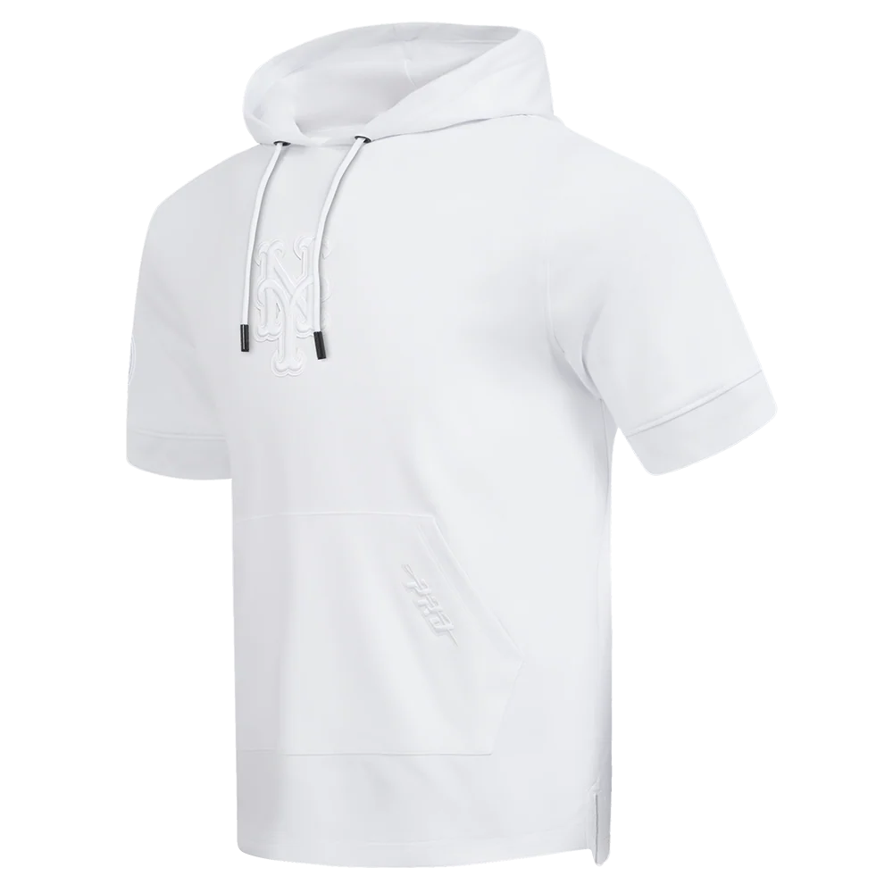 MLB NEW YORK METS WHITE OUT MEN'S SHORT SLEEVE PULLOVER HOODIE (WHITE) - Image 2