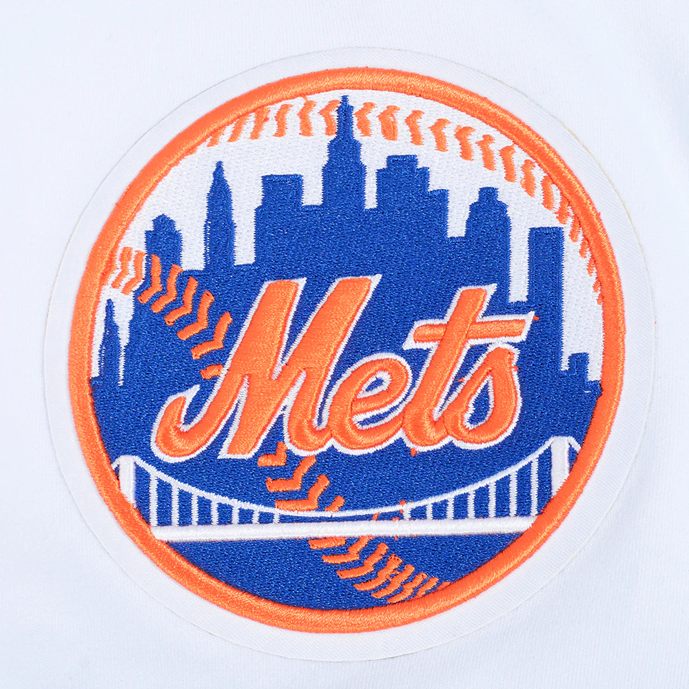 MLB NEW YORK METS CLASSIC CHENILLE MEN'S DOUBLE KNIT SHORT SLEEVE PULLOVER HOODIE (WHITE/ROYAL BLUE) - Image 6