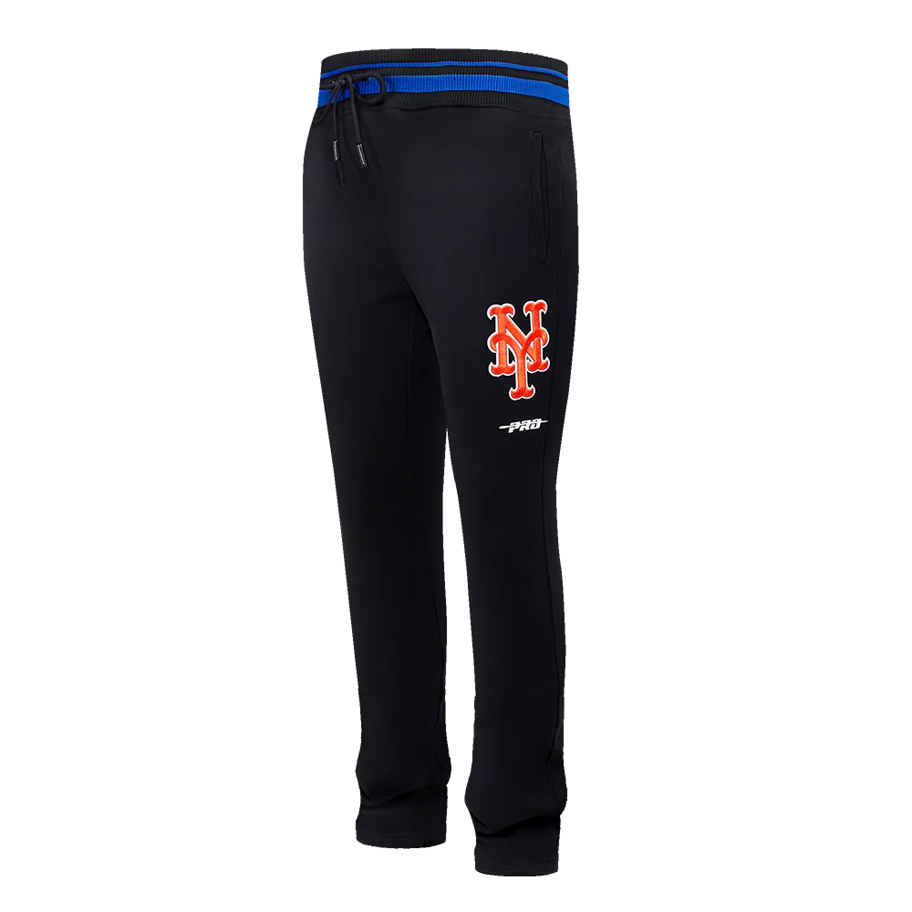 MLB NEW YORK METS SCRIPT TAIL MEN'S RIB FLEECE SWEATPANT (BLACK/ROYAL BLUE/BLACK)