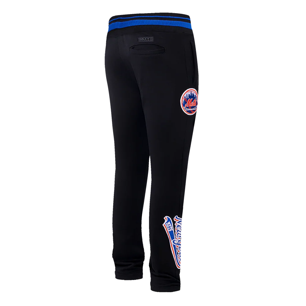 MLB NEW YORK METS SCRIPT TAIL MEN'S RIB FLEECE SWEATPANT (BLACK/ROYAL BLUE/BLACK) - Image 4